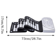 49-Key Portable Roll-Up Electronic Piano Keyboard | Rechargeable Soft Silicone Keys | 16 Tones, 6 Demo Songs | Ideal Beginner Gift (Silvery)