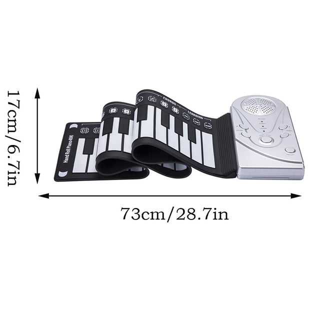 49-Key Portable Roll-Up Electronic Piano Keyboard | Rechargeable Soft Silicone Keys | 16 Tones, 6 Demo Songs | Ideal Beginner Gift (Silvery)