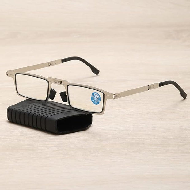 Folding Reading Glasses – Portable Pocket Readers for Men & Women | Blue Light Blocking, Rimless, Foldable Compact Design with Magnetic Protective Case