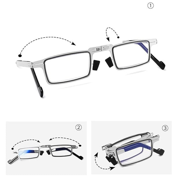 Folding Reading Glasses – Portable Pocket Readers for Men & Women | Blue Light Blocking, Rimless, Foldable Compact Design with Magnetic Protective Case
