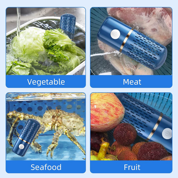 Fruit & Vegetable Cleaning Machine – USB Wireless Food Purifier | Multi-Purpose Cleaner for Fruits, Vegetables, Rice, Meat & Tableware (Blue, Medium)