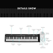 49-Key Portable Roll-Up Electronic Piano Keyboard | Rechargeable Soft Silicone Keys | 16 Tones, 6 Demo Songs | Ideal Beginner Gift (Silvery)