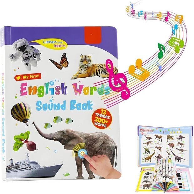 Interactive English Learning Talking Book for Kids | 300+ Words Audio Sound Book | Early Educational Musical Toy for Toddlers Ages 3-6 | Touch & Learn with American Accent Audio